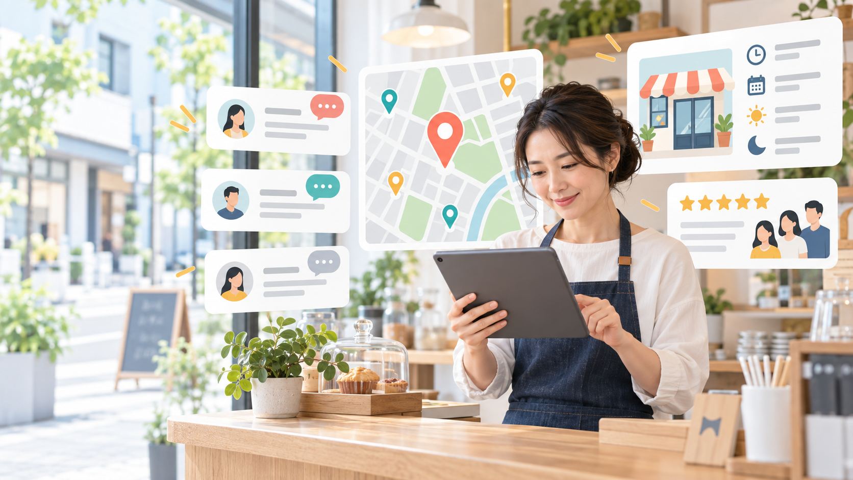 Googleマップの会話型検索と店舗情報設計を表すイメージ